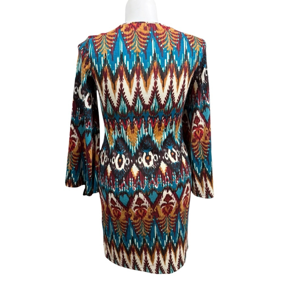 Wrangler Long Sleeve Dress M Teal Brown Ikat Print - Picture 5 of 8